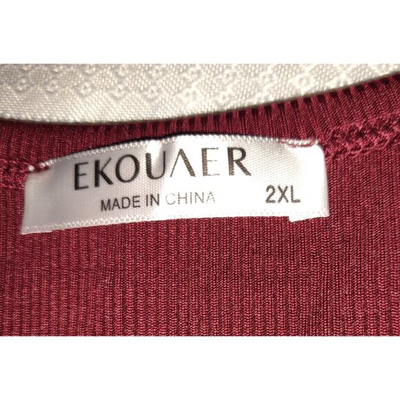 Ekouaer Cropped Ribbed Top Women's 2XL BURGUNDY Drawstring Ruching Sleeveless - Picture 5 of 9